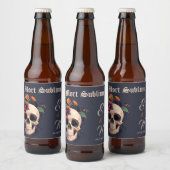 Elegant Gotisch Bloemen Schedel Monogram Bruiloft  Bier Etiket (Flessen)