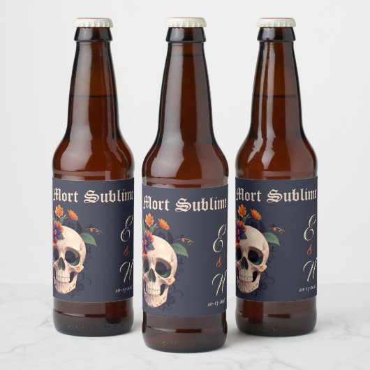 Elegant Gotisch Bloemen Schedel Monogram Bruiloft  Bier Etiket (Flessen)