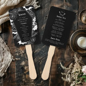 Elegant Gotisch Bloemen Zwart Huwelijksprogramma Handwaaier