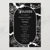 Elegant Gotisch Bloemen Zwart Huwelijksprogramma Programmakaart (Voorkant)
