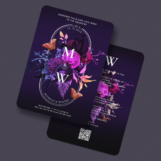 Elegant Gotisch Bruiloft Boho Donker Paarse Botani Kaart