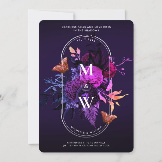 Elegant Gotisch Bruiloft Boho Donker Paarse Botani Kaart (Voorkant)