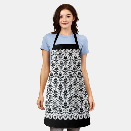 Elegant Gotisch Damask & Skull Pattern Schort (Gedragen)