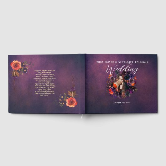 Elegant Gotisch Donker Bloemen Paarse Foto Bruilof Gastenboek (Volledig)