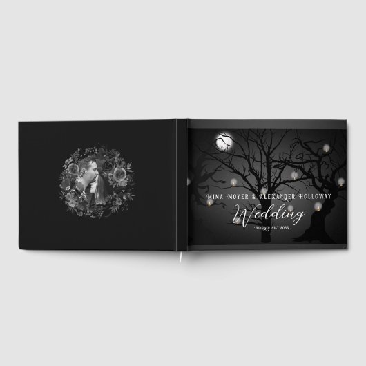 Elegant Gotisch Donker Bos Foto Bruiloft Gastenboek (Volledig)