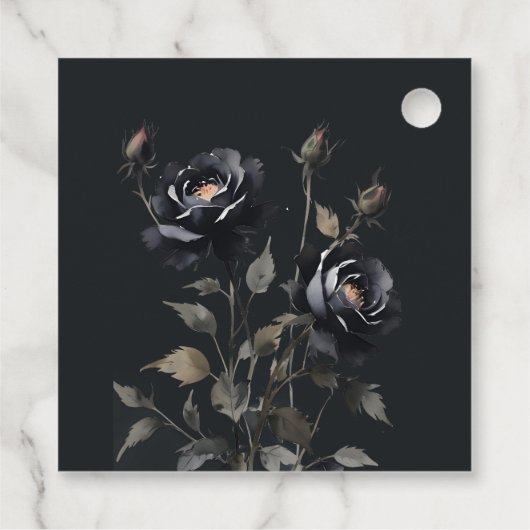 Elegant Gotisch Donker Waterverf Zwart Roos Bruilo Bedankjes Labels (Achterkant)