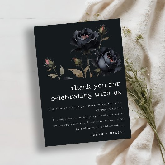 Elegant Gotisch Donker Waterverf Zwart Roos Bruilo Bedankkaart