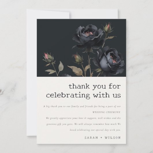 Elegant Gotisch Donker Waterverf Zwart Roos Bruilo Bedankkaart (Voorkant)