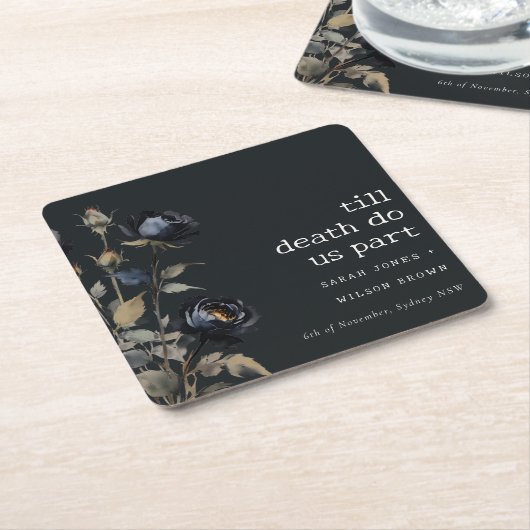 Elegant Gotisch Donker Waterverf Zwart Roos Bruilo Kartonnen Onderzetters (Schuin)