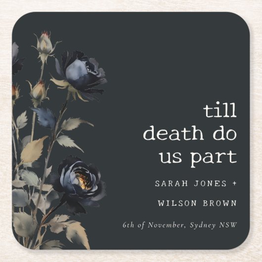 Elegant Gotisch Donker Waterverf Zwart Roos Bruilo Kartonnen Onderzetters (Voorkant)
