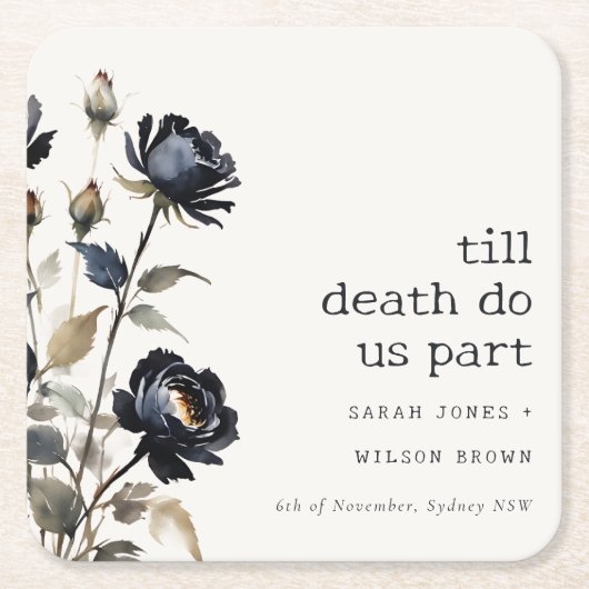 Elegant Gotisch Donker Waterverf Zwart Roos Bruilo Kartonnen Onderzetters (Voorkant)