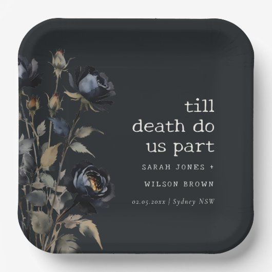Elegant Gotisch Donker Waterverf Zwart Roos Bruilo Papieren Bordje (Voorkant)