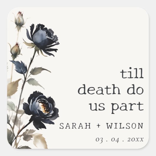 Elegant Gotisch Donker Waterverf Zwart Roos Bruilo Vierkante Sticker (Voorkant)