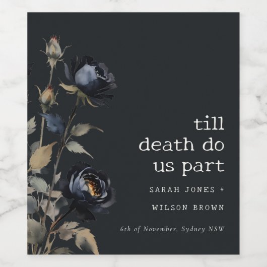 Elegant Gotisch Donker Waterverf Zwart Roos Bruilo Wijn Etiket (Enkel label)