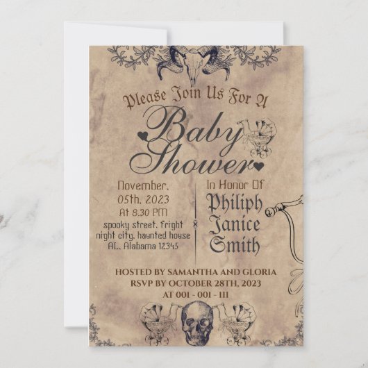  Elegant Gotisch, Halloween Baby shower Kaart (Voorkant)