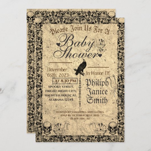  Elegant Gotisch, Halloween Baby shower Kaart (Voorkant / Achterkant)