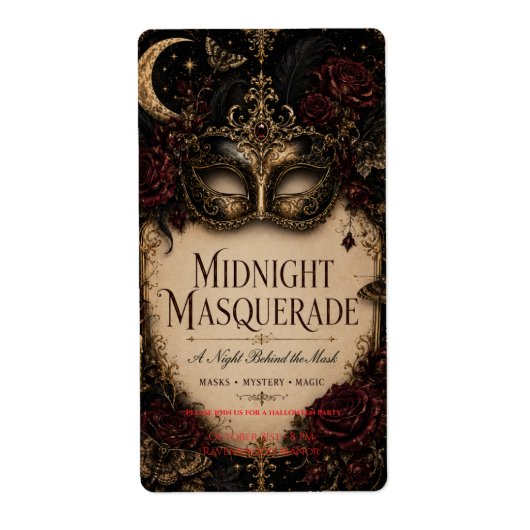 Elegant Gotisch Halloween-dinerfeest Etiket (Voorkant)