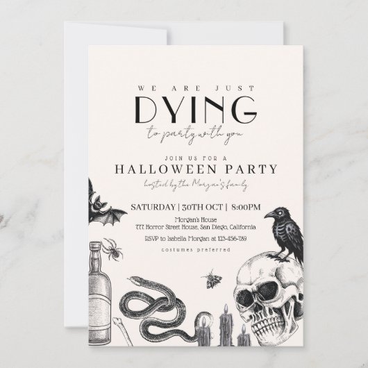 Elegant gotisch Halloween feest met schedels Kaart (Voorkant)