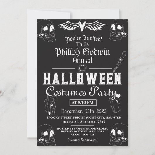 Elegant Gotisch Halloween Kostuumfeest Kaart (Voorkant)