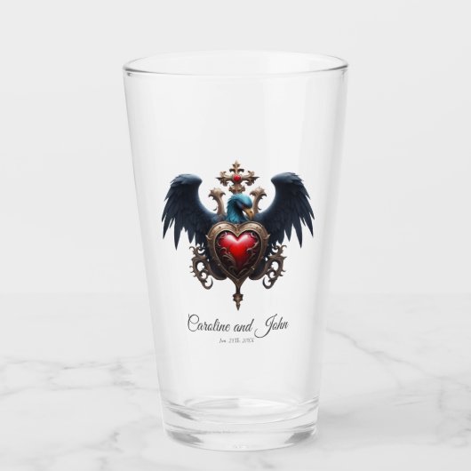 Elegant Gotisch hart met fantasie vogel. Glas (Voorkant)