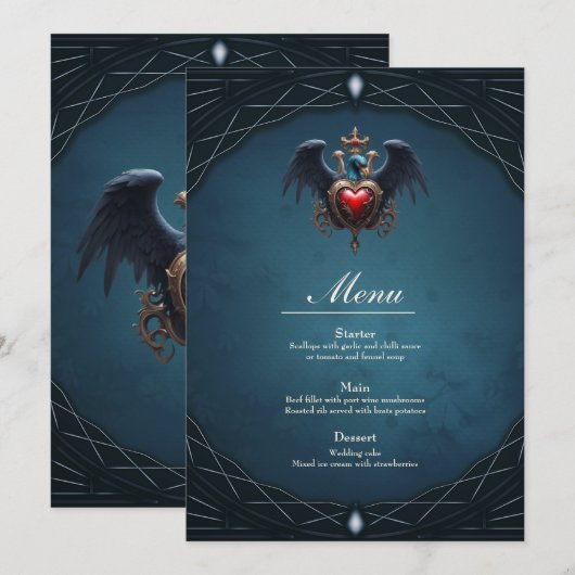 Elegant Gotisch hart met fantasie vogel. Menu (Voorkant / Achterkant)