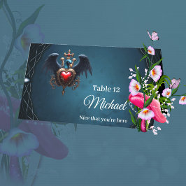 Elegant Gotisch hart met fantasie vogel. Plaatskaartje