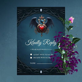 Elegant Gotisch hart met fantasie vogel. RSVP Kaartje