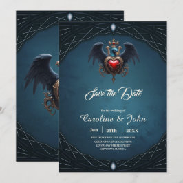 Elegant Gotisch hart met fantasie vogel. Save The Date