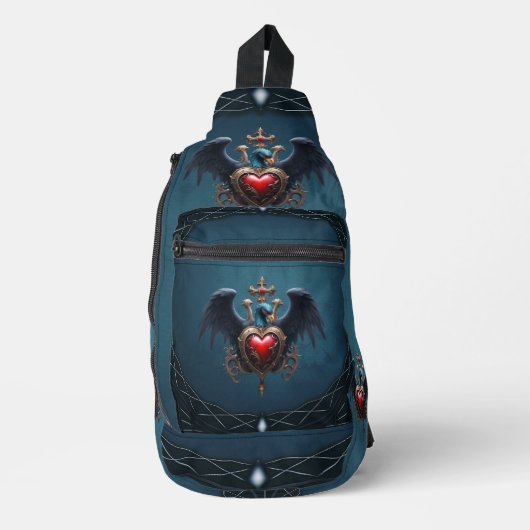 Elegant Gotisch hart met fantasie vogel. Sling Bag (Voorkant)