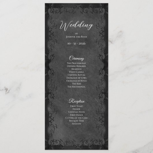 Elegant Gotisch Huwelijksprogramma Menu (Voorkant)