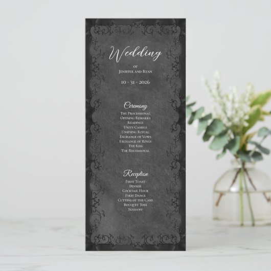Elegant Gotisch Huwelijksprogramma Menu (Staand voorkant)