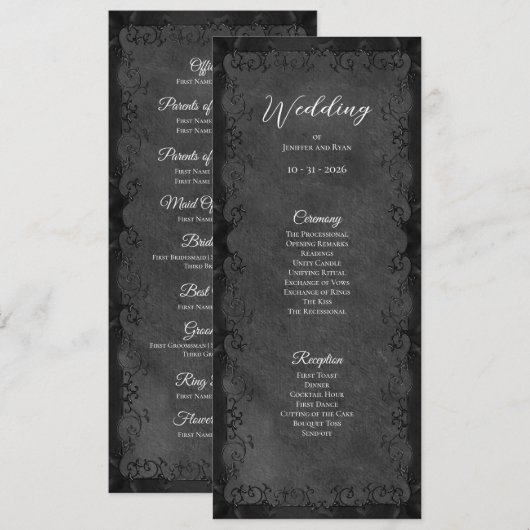 Elegant Gotisch Huwelijksprogramma Menu (Voorkant / Achterkant)