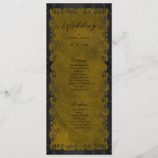 Elegant Gotisch Huwelijksprogramma Menu (Voorkant)