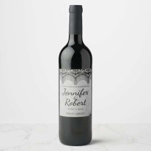 Elegant Gotisch Kant Posh Bruiloft Wijn Label Etiket (Voorkant)