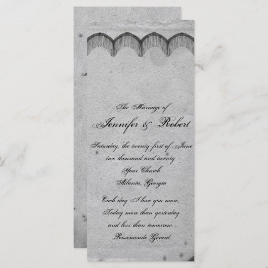 Elegant Gotisch Kant Posh Huwelijksprogramma Programmakaart (Voorkant / Achterkant)