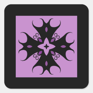 elegant gotisch kruismotief zwart en paars vierkante sticker