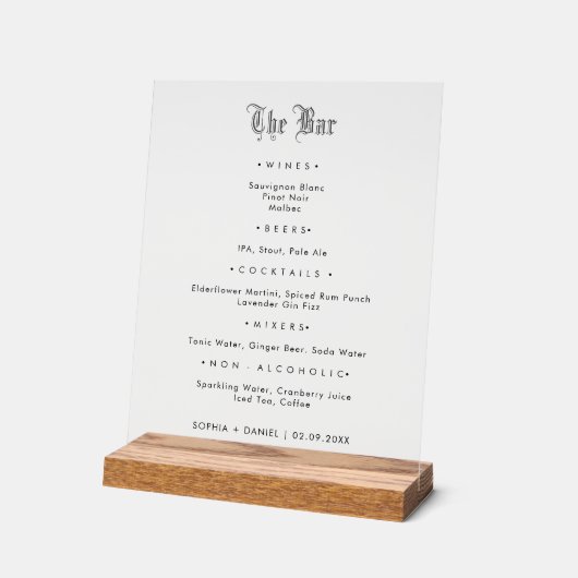 Elegant Gotisch Oud Engels Stijl Bruiloft Bar Menu Acryl Bord (Hoek)