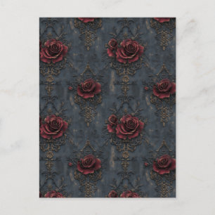 Elegant gotisch patroon met rode rozen briefkaart