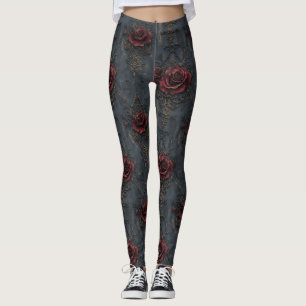 Elegant  gotisch patroon met rode rozen leggings
