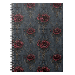 Elegant gotisch patroon met rode rozen notitieboek