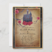 Elegant gotisch prinsessenkasteel en rode rozen kaart (Voorkant)