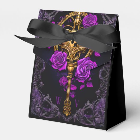 Elegant Gotisch Slot en Sleutel Bruiloft Bedankdoosjes (Voorkant Zijde)