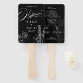 Elegant gotisch trouwprogramma met wilde bloemen handwaaier (Voorkant en achterkant)