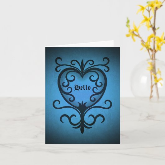 Elegant gotisch Victoriaans Hallo hart in blauw Kaart (Gele Bloem)