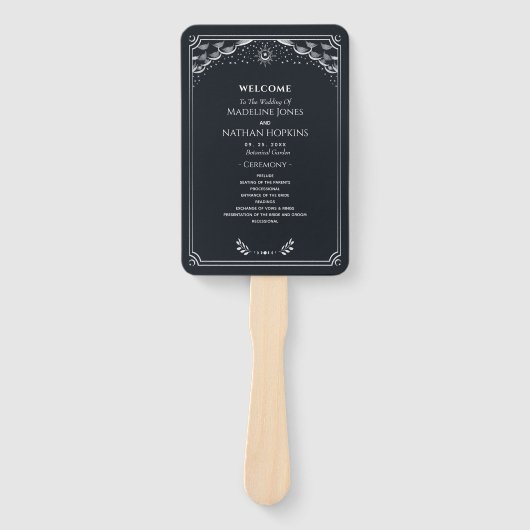 Elegant Gotisch Zilver Tarot Trouwprogramma Handwaaier (Voorkant)