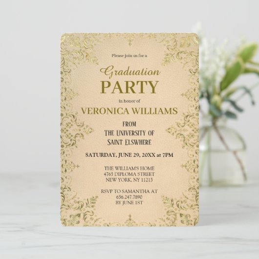 Elegant Goud 2025 Afstudeerfeest Kaart (Staand voorkant)