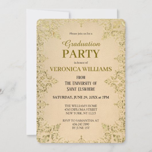Elegant  Goud 2025 Afstudeerfeest Kaart (Voorkant)
