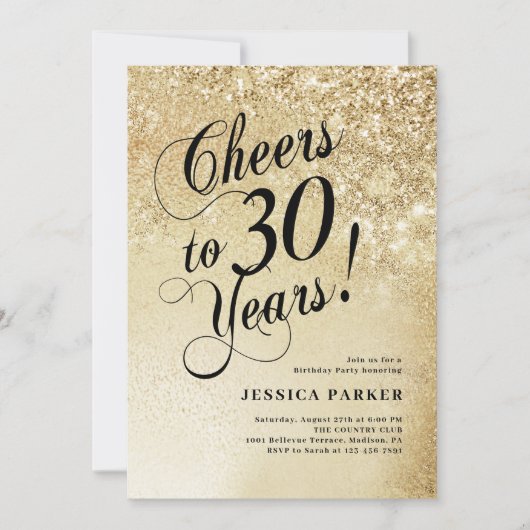 Elegant goud 30e verjaardag kaart (Voorkant)
