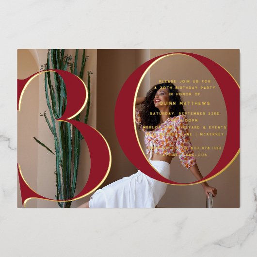 Elegant goud | 30e verjaardag Party Foto Folie Uitnodiging (Voorkant)