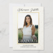 Elegant goud 3 foto kalligrafie afstudeerfeest kaart (Voorkant)